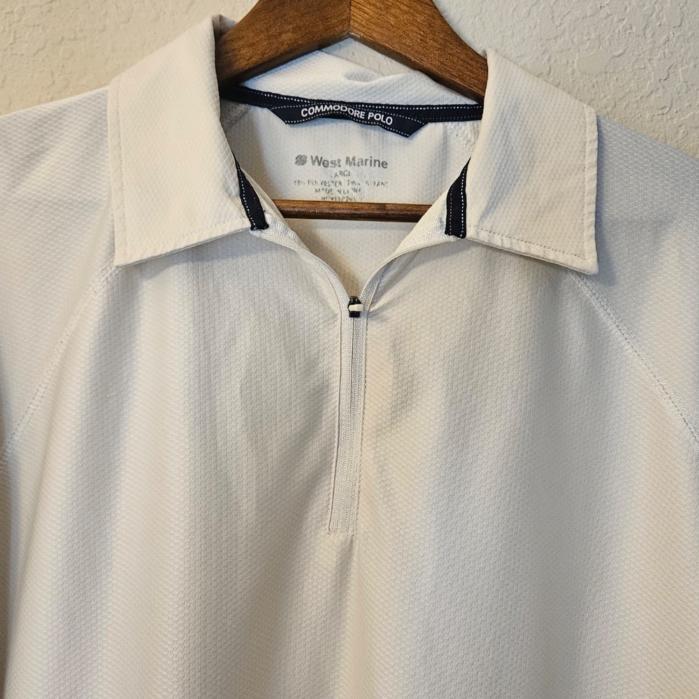 West Marine Polo Unisex L White Mesh Raglan Sleeve Collared Zipper‎ Relaxed Fit